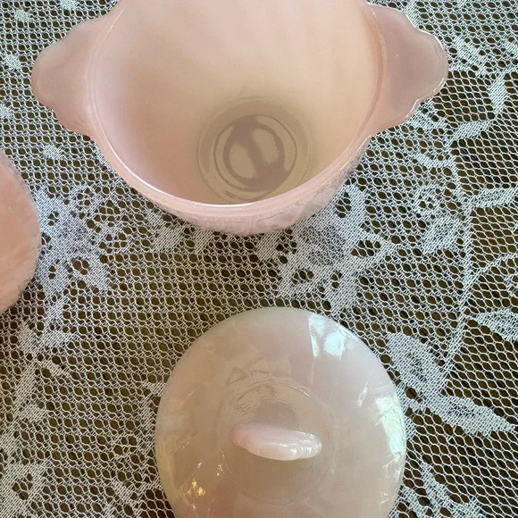 Fire King Pink Swirl Sugar and Creamer set